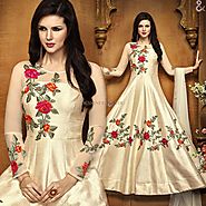 Most Calming Cream A-Line Anarkali Suit In Georgette For Reception