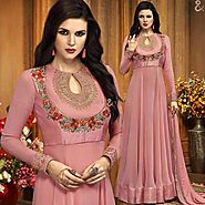 Pink Sheath Style Gown In Georgette With Sequins & Tikki Work