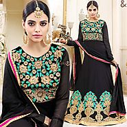 Black Georgette Gown With Full Sleeves & Scoop Neck For Function