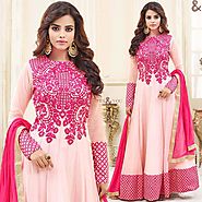 Irresistible Pink A-Line Semi-Stitched Floral Anarkali Churidar Suit