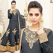 Magnificent Grey Colored Chiffon Anarkali Dress With Full Sleeves