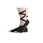 LITAO Yoga Socks Women Compression Toeless Non Slip Pilates Barre Ballet (black)
