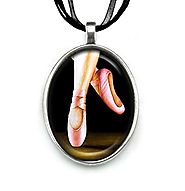 Pendant Necklace Handmade Jewelry Original Art Painting Organza Ribbon Necklace by Artist Carly Landry (Her Shoes)