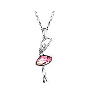 Neoglory Fashion Jewelry Pink Violet Crystal Ballet Dance Girl Pendant Necklace Ballerina 18"