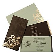 DARK BROWN MATTE FLORAL THEMED - SCREEN PRINTED WEDDING CARD : W-8259C - 123WeddingCards