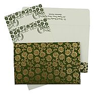 GREEN MATTE FLORAL THEMED - SCREEN PRINTED WEDDING INVITATION : W-810D - 123WeddingCards