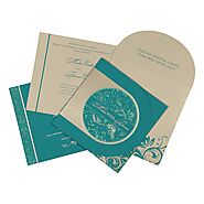 STRONG CYAN MATTE PAISLEY THEMED - SCREEN PRINTED WEDDING CARD : D-8264G - 123WeddingCards