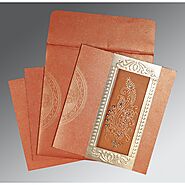 BURNT ORANGE SHIMMERY PAISLEY THEMED - FOIL STAMPED WEDDING INVITATION : S-8230T - 123WeddingCards