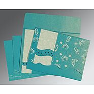 TURQUOISE SHIMMERY FLORAL THEMED - EMBOSSED WEDDING INVITATION : W-8236J - 123WeddingCards