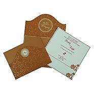 COPPER SHIMMERY FLORAL THEMED - SCREEN PRINTED WEDDING INVITATION : W-802E - 123WeddingCards