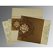 BROWN IVORY SHIMMERY DAMASK THEMED - SCREEN PRINTED WEDDING CARD : W-8253A - 123WeddingCards
