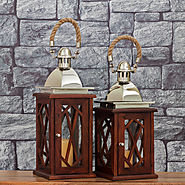 Morning Mist Wooden Lantern | Set of Decorative Candle Holders