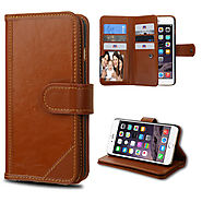 Apple iPhone 6 Plus 6S Plus Brown Genuine Leather D`Lux MyJacket Wallet Case - Apple Cell Phone Cases