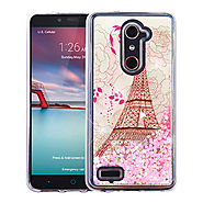 ZTE Zmax Pro Z981 Eiffel Tower & Pink Hearts Quicksand Glitter Hybrid Case Cover