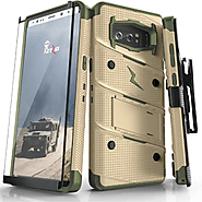 Samsung Galaxy Note 8 - BOLT Case with Kickstand, Holster, Curved Full Glass Screen Protector, Lanyard - Camo Green