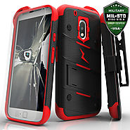 For Motorola G4 Plus 5.5in / Mot G4 (4th Gen) - BOLT Case Cover Kickstand Holster Tempered Glass - Red :: ShopPhoneCa...