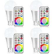 Yangcsl E26 Dimmable Color Changing LED Light Bulbs with Remote Control, Memory & 3-Way, Daylight White & RGB Multi C...