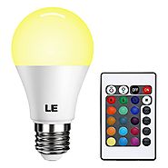 LE Dimmable A19 E26 LED Light Bulb 6W RGB 16 Colors Remote Controller Included