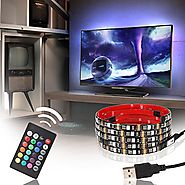 USB LED Multicolor RGB TV Backlight Kit ETL-List, 4pcs of 20 inch (6.56ft) Waterproof Strip Lights, 16 colors+4 modes...