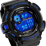 Fanmis Mens Military Multifunction Digital LED Watch Electronic Waterproof Alarm Quartz Sports Watch Blue