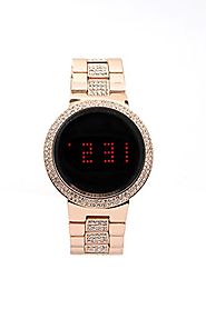 Iced Out Bling Unisex -Metal Band Smart Touch Screen LED Watch -Rose Gold
