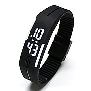 Top Plaza Simple Gel Rubber Bracelet Touch Screen White LED Digital Display Unisex Sports Watch - Black