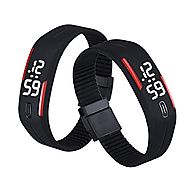BestNow Unisex Rubber LED Watch Date Sports Bracelet Digital Wrist Watch (Black +Red)
