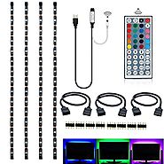 Topled LightUSB LED Strip Light Kit, 4 Pre-Cut One Foot Strips & 3 Wire Mounting Clips & 44 Key Mini Remote Control M...
