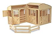 Melissa & Doug Folding Wooden Horse Stable Dollhouse With Fence