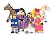 Melissa & Doug Royal Family Wooden Poseable Doll Set for Castle and Dollhouse (6 pcs) - 4 Dolls, 2 Horses (3-4 inches...