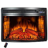 AKDY Freestanding 6 Setting LED Backlights Tempered Glass Adjustable Electric Fireplace Heater w/ Remote Control & Lo...