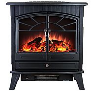 AKDY 23" Tempered Glass 1500W Adjustable Freestanding Portable Logs Style Electric Fireplace Heater Stove