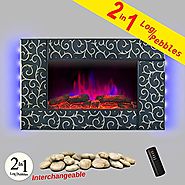 AKDY Wall Mount 36" 1500W Adjustable Heater Log Pebble 2 in 1 Electric Fireplace w/ LED Backlights Log Set 2 Setting ...