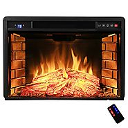 AKDY 28" Freestanding Electric Fireplace Insert Heater in Black with Tempered Glass and Remote Control