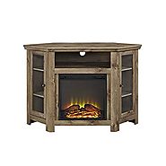 Walker Edison Jackson Collection W48FPCRBW 48" Wood Corner Media TV Stand Console with Double Doors and Electric Fire...