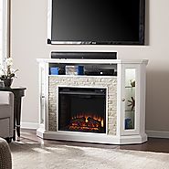 Southern Enterprises Rollins Convertible Corner Electric Media Fireplace 52" Wide, White Finish with Faux Stone