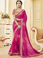 Majestic violet party wear zari work georgette designer saree