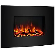 PuraFlame 36" Vivian Wall Mounted Curved Panel Electric Fireplace with Remote Control, 1500W, Black