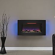ClassicFlame 36II100GRG Elysium 36" Wall Mounted Infrared Quartz Fireplace, Black Glass Frame