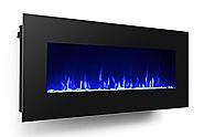 3G Plus 50" Electric Fireplace Wall Mounted Heater Crystal Stone Fuel Effect 3 Changeable Flame Color w/Remote- Black