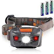 Waterproof LED Headlamp Flashlight- 4 Modes(White lights/ Red Lights and SOS)- Great for Reading Running, Hiking, Cam...
