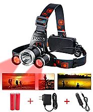 MakeTheOne Red Lighting Headlamp (1 x T6 White + 2 x R5 Red Light) 4 Mode LED Headlight Head Lamp for Hunting Camping...