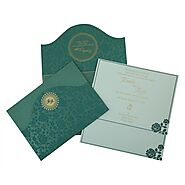 GREEN SHIMMERY FLORAL THEMED - SCREEN PRINTED WEDDING INVITATION : G-802C - 123WeddingCards