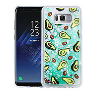 Samsung Galaxy S8 Plus - Avocado & Green Quicksand (Hearts) Glitter Hybrid Case Cover