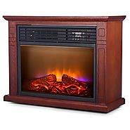 Della 1500W Infrared Quartz Deluxe Fireplace Heater Flame Mantel w/ Caster w/ Remote, Walnut