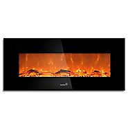Ivation 50” Wall Mounted Glass Electric Fireplace w/ Built In 1500-Watt Heater – Realistic LED Flames - Mounting Hard...