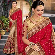 Enlightened Mix N Match Gold Blouse With Boutique Beige Red Saree