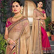 Fine-Looking Latest Contrast Pink Beige Party Saree With Blouse