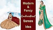 Designer Sarees: Fancy Georgette Chiffon Half Saree Blouse with Embroidery Designs Collection Online