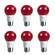Philips LED Red Bulb 6 Pack, 60 Watt Equivalent, A19 Non Dimmable, Medium Screw Base